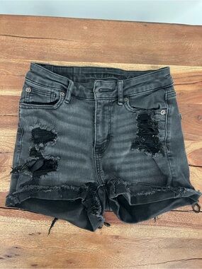 American Eagle Outfitters Black High Rise  Distressed Cutoff Denim Shorts